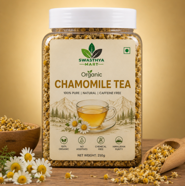 chamomile tea 250g in transparent jar by swasthya mart