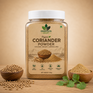 Organic coriander Powder 250g in transparent jar by Swasthya Mart