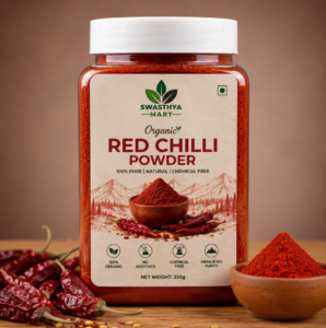 Organic red chilli Powder 250g in transparent jar by Swasthya Mart