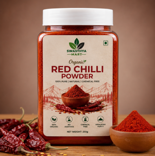 red chilli powder Organic red chilli Powder 250g in transparent jar by Swasthya Mart